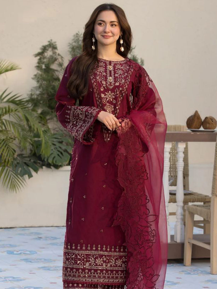 Qalamkar Dhanak Embroidered 3 Piece | QR100