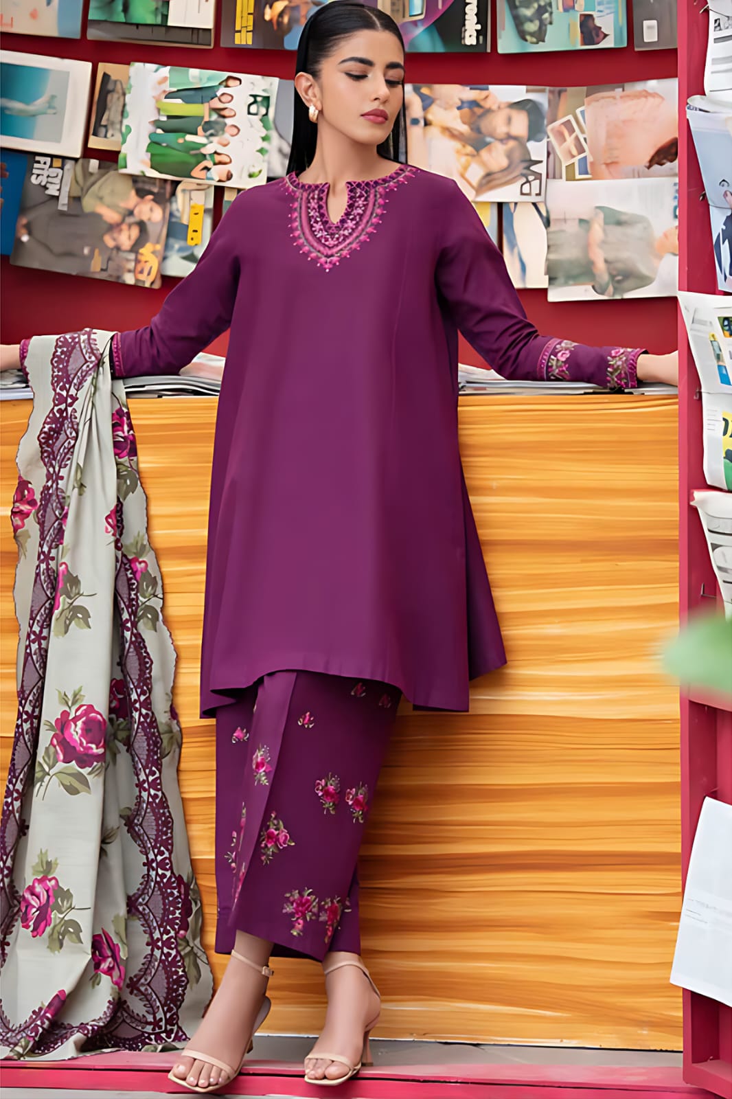 Aisling Dhanak Embroidered 3 Piece | AL136