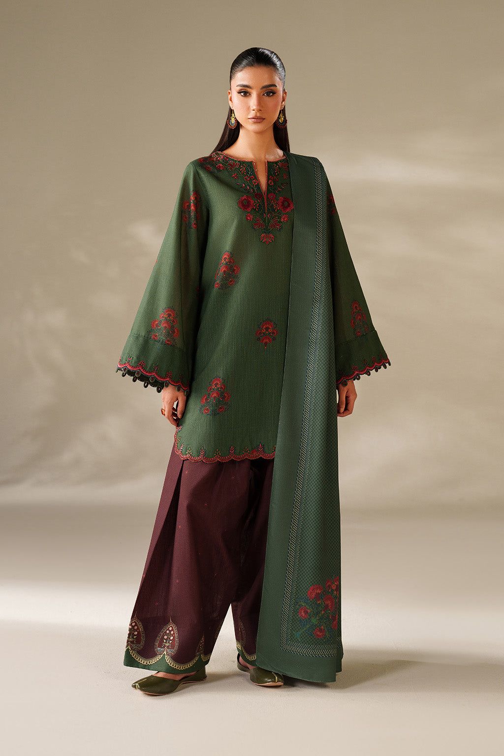 Iznik Dhanak Embroidered 3 Piece | IZ122