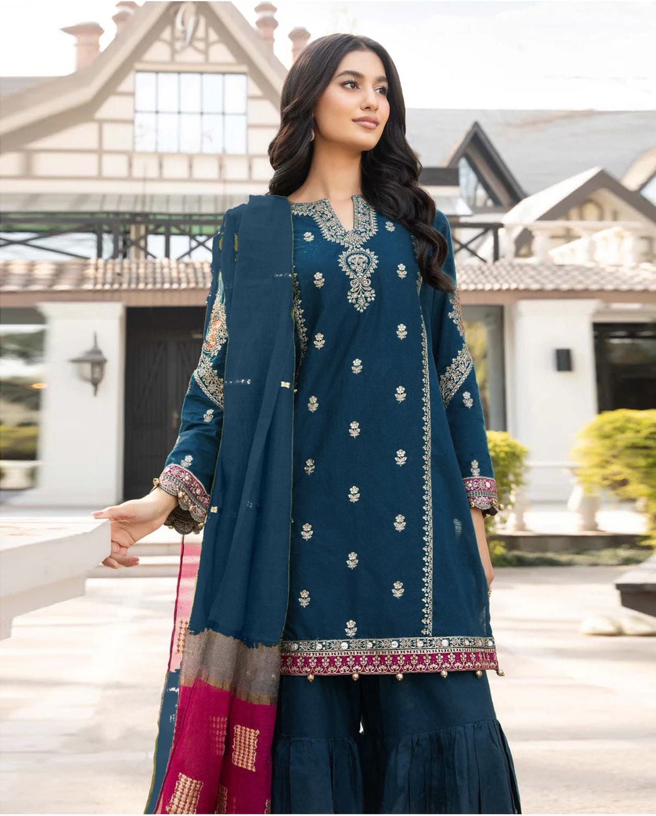 Maria.B Dhanak Embroidered 3 Piece | MB114