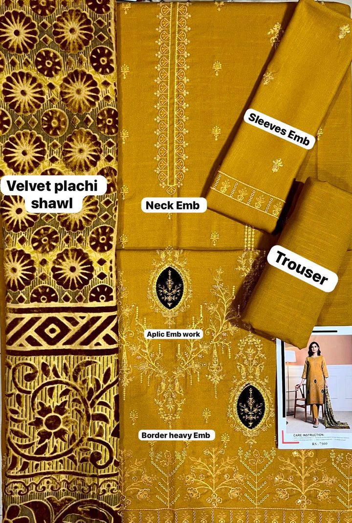 Baroque Velvet Palachi Embroidered 3 Piece | BQ131