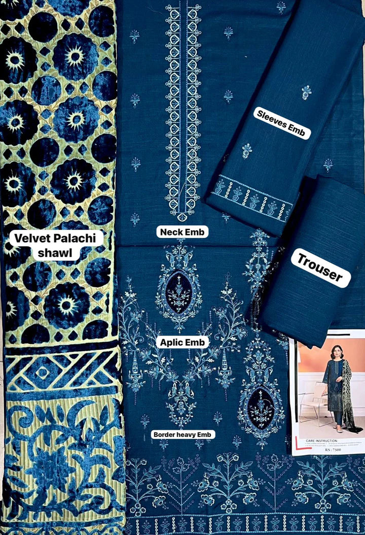 Baroque Velvet Palachi Embroidered 3 Piece | BQ131