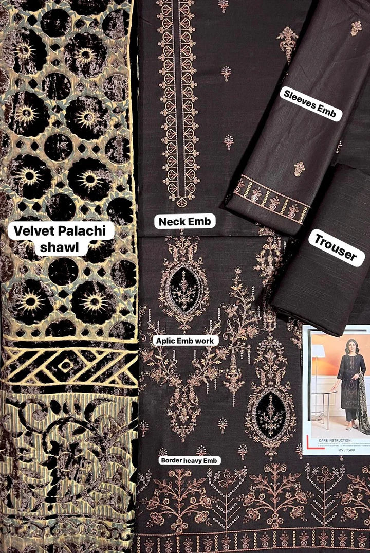 Baroque Velvet Palachi Embroidered 3 Piece | BQ131