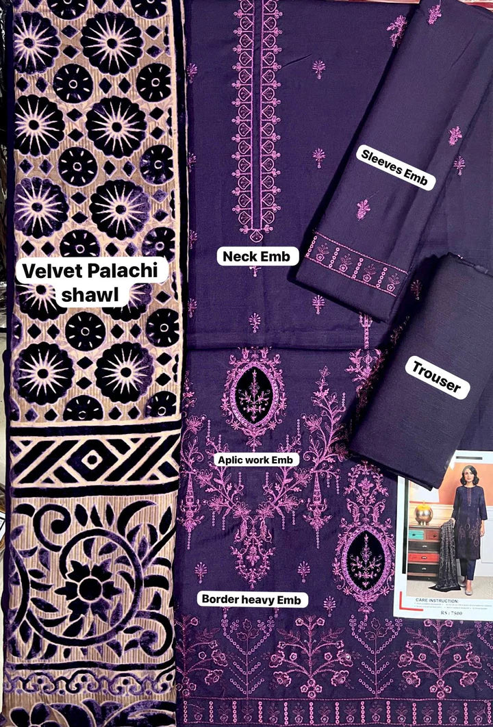 Baroque Velvet Palachi Embroidered 3 Piece | BQ131
