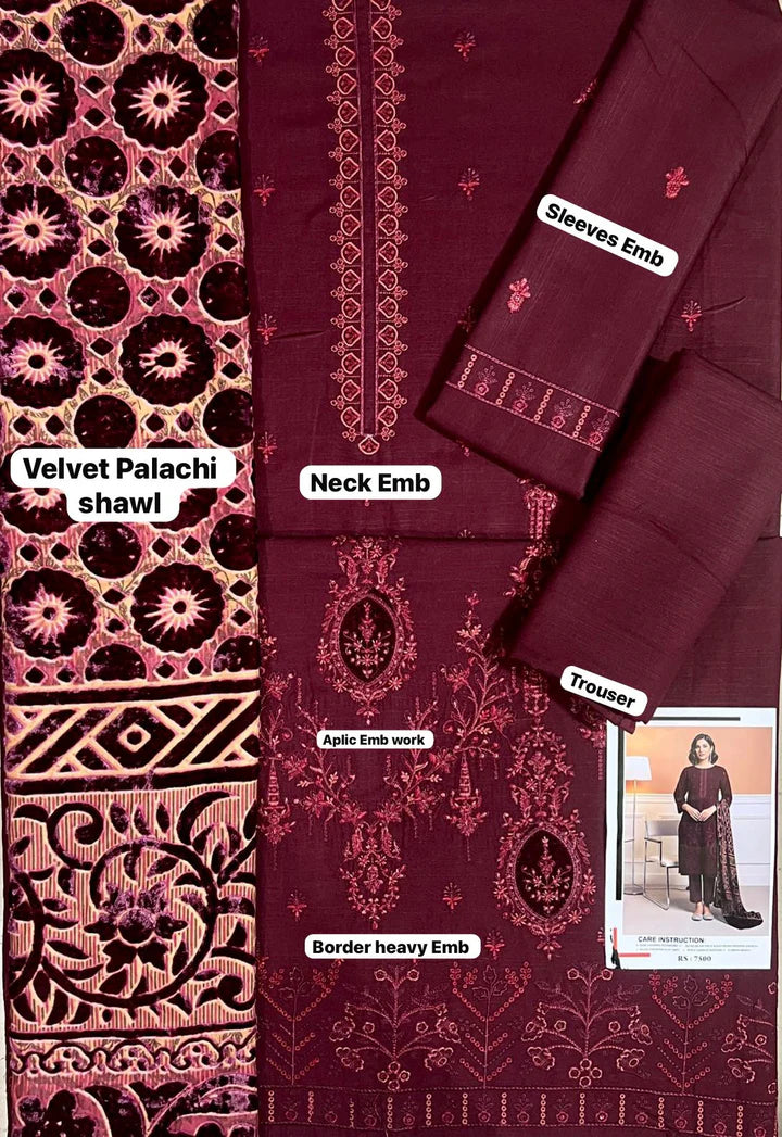Baroque Velvet Palachi Embroidered 3 Piece | BQ131