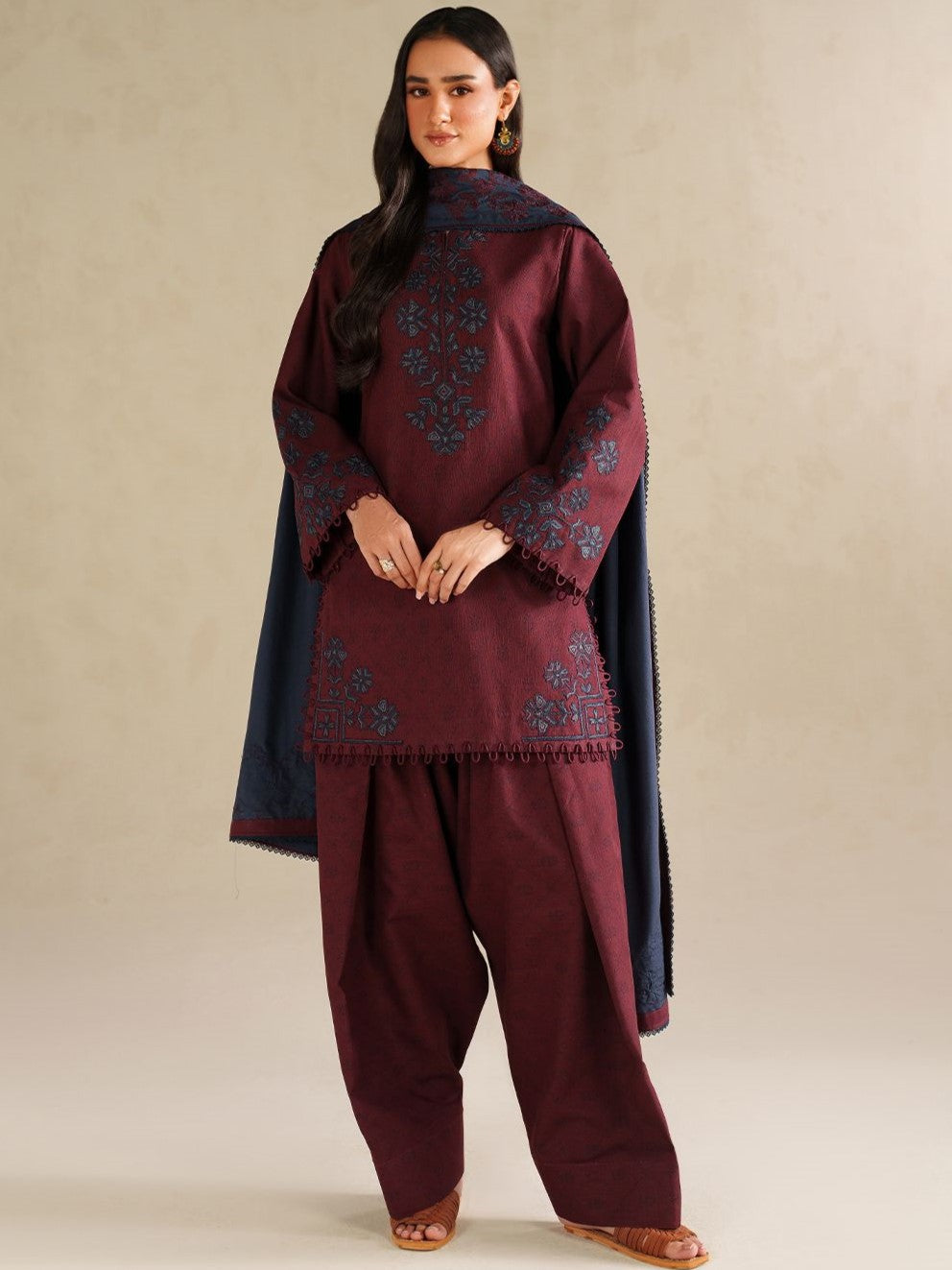 Iznik Dhanak Embroidered 3 Piece | IZ125