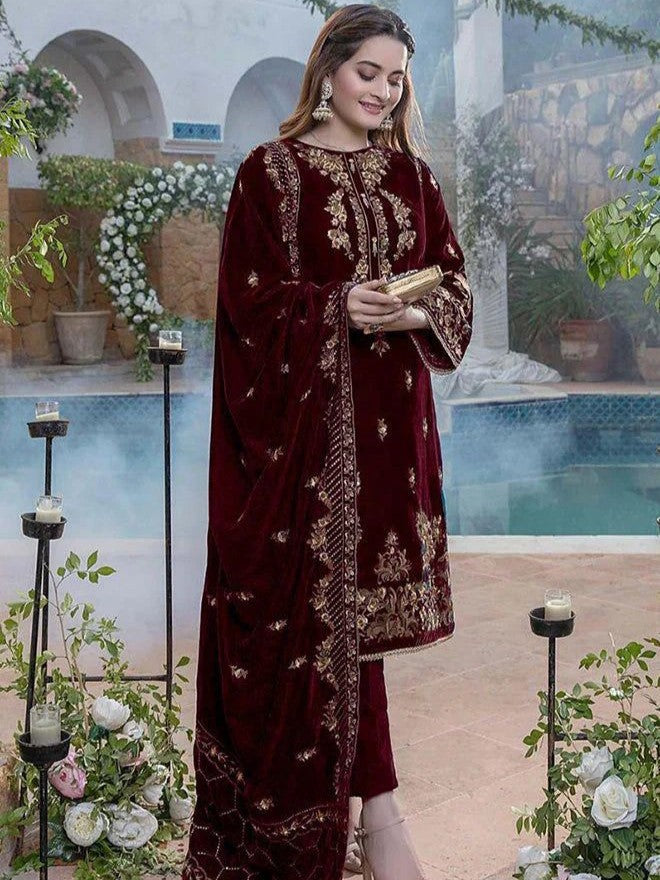 Batik Velvet Embroidered 3 Piece | BK106