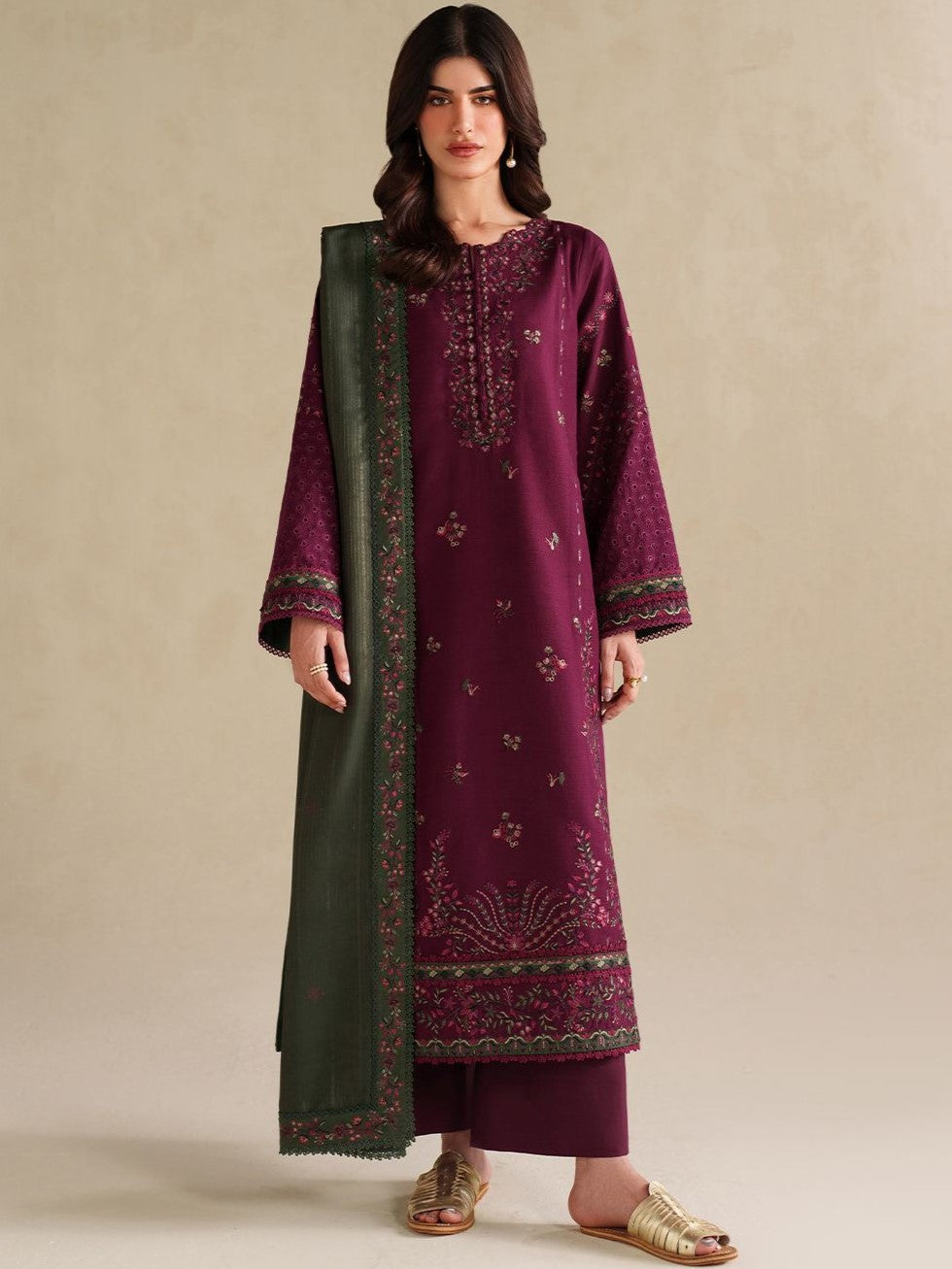 Iznik Dhanak Embroidered 3 Piece | IZ100
