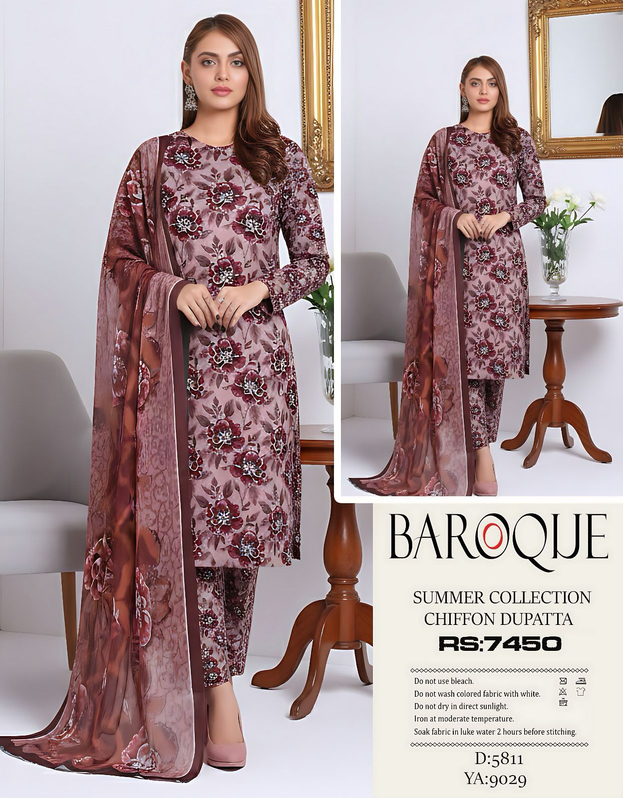 3 PC Digital Printed Lawn & Chiffon Dupatta | PL116