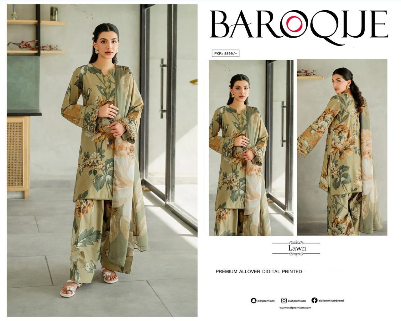 3 PC Digital Printed Lawn & Chiffon Dupatta | PL124