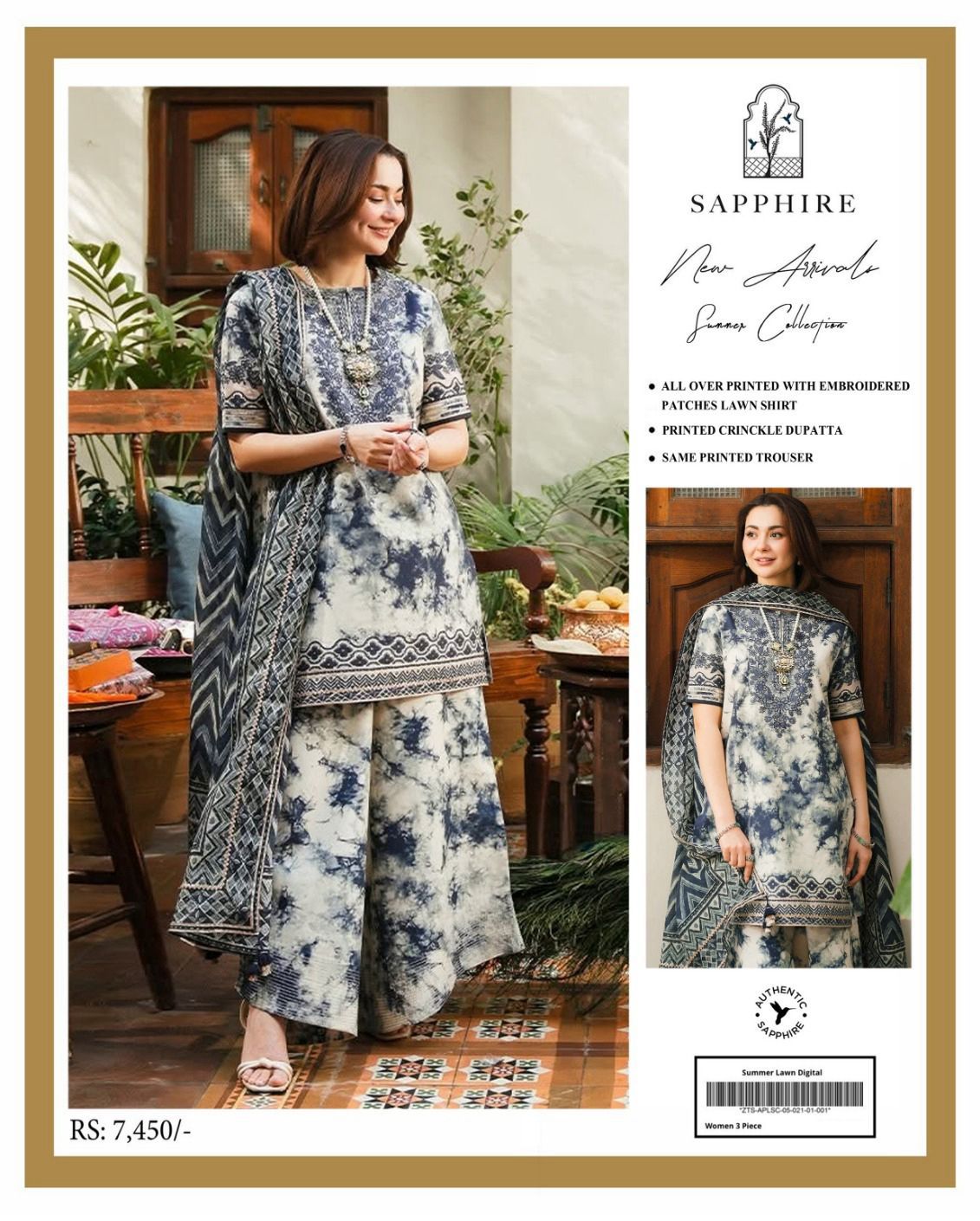 3 PC Digital Printed Lawn & Chiffon Dupatta | PL125