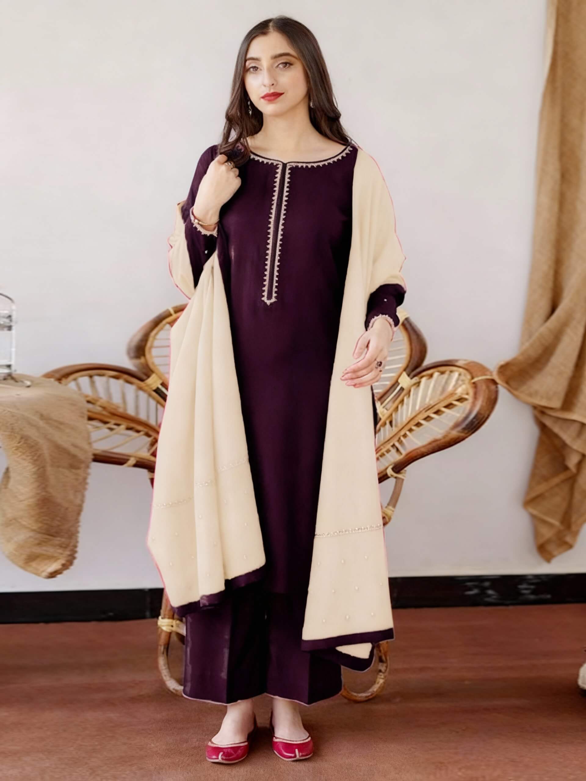 Aisling Dhanak Embroidered 3 Piece | AL114