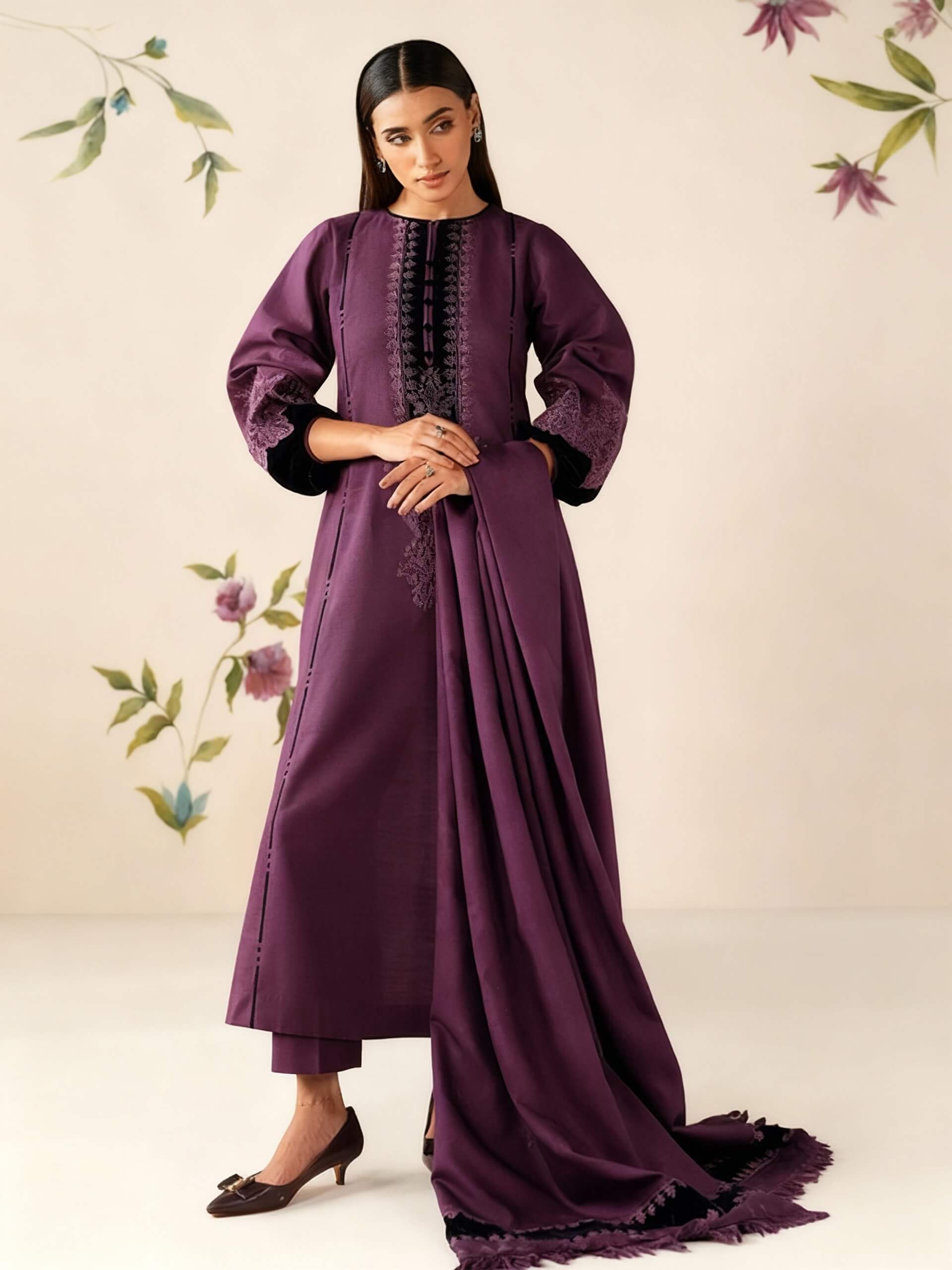 Baroque Dhanak Embroidered 3 Piece | BQ130