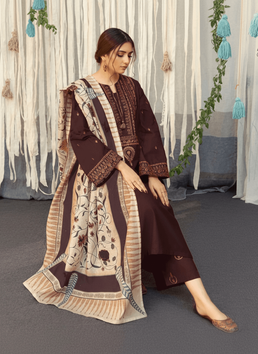 Aisling Dhanak Embroidered 3 Piece | AL129