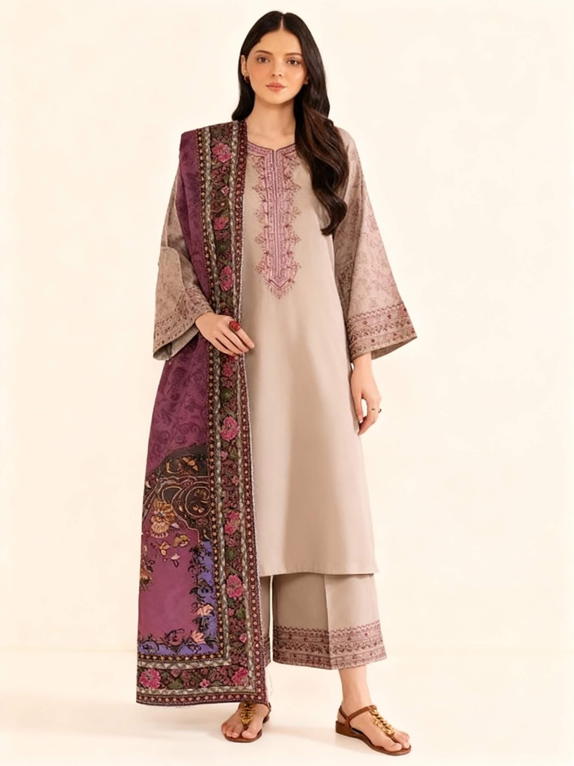 Aisling Dhanak Embroidered 3 Piece | AL124