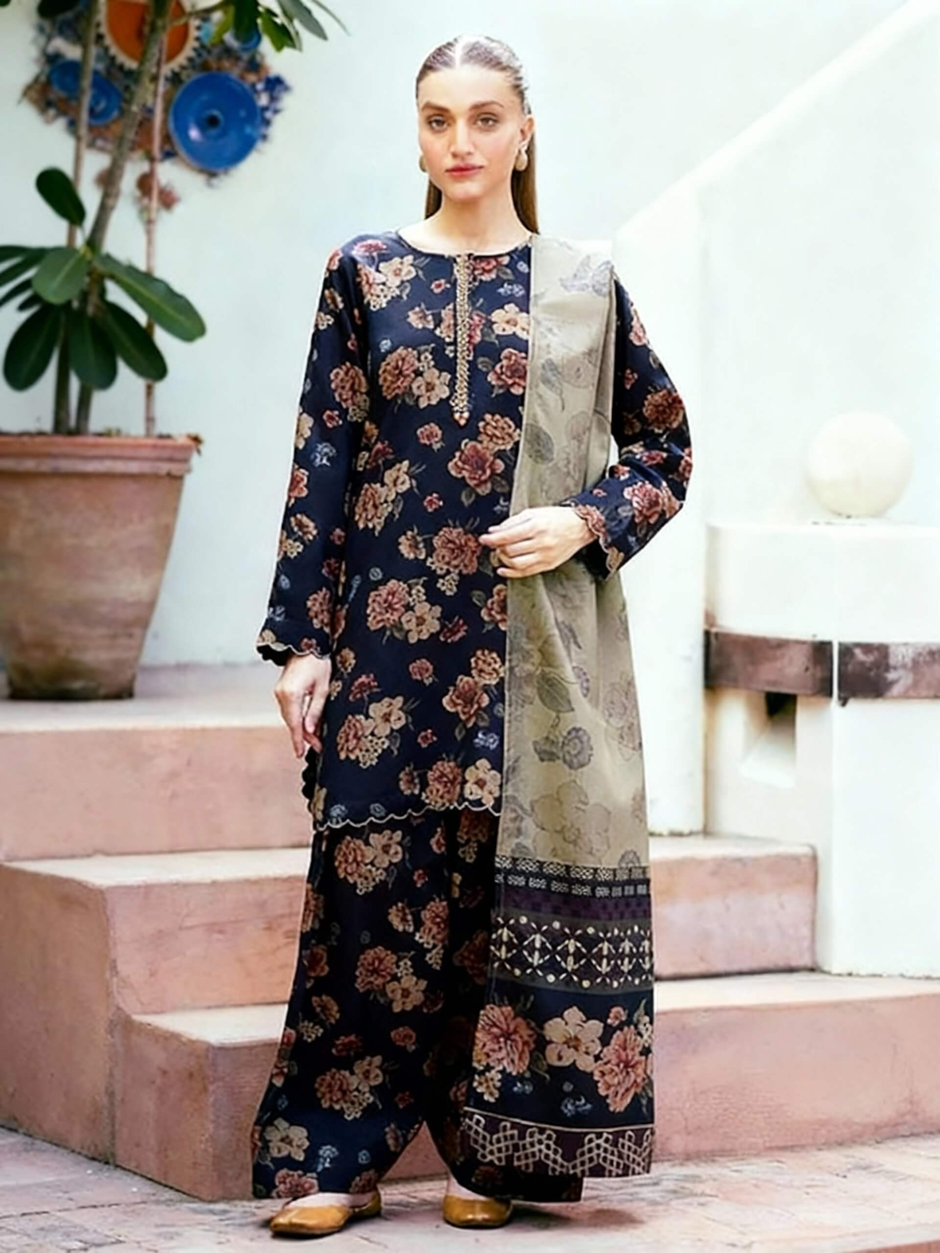 Baroque Dhanak Embroidered 3 Piece | BQ134