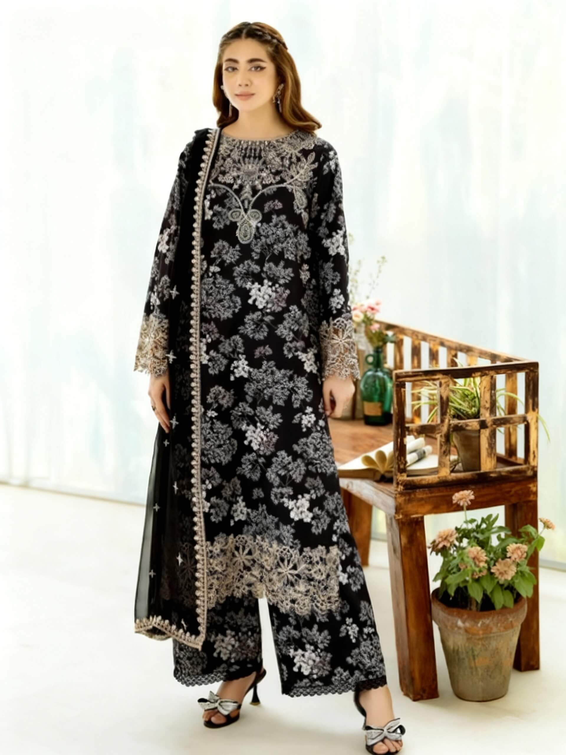 Baroque Dhanak Embroidered 3 Piece | BQ135